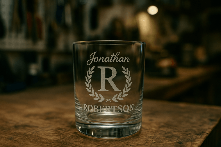 Glass award with a laser-etched personalized design